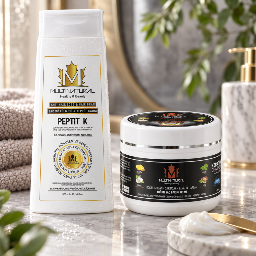 2`li Set Peptit-K Şampuan Pine Tar + Gen4 Onarıcı Saç Maskesi Kepek,Kaşıntı ve Pullanma Ultra Destek(Kuru-Karma Saç)