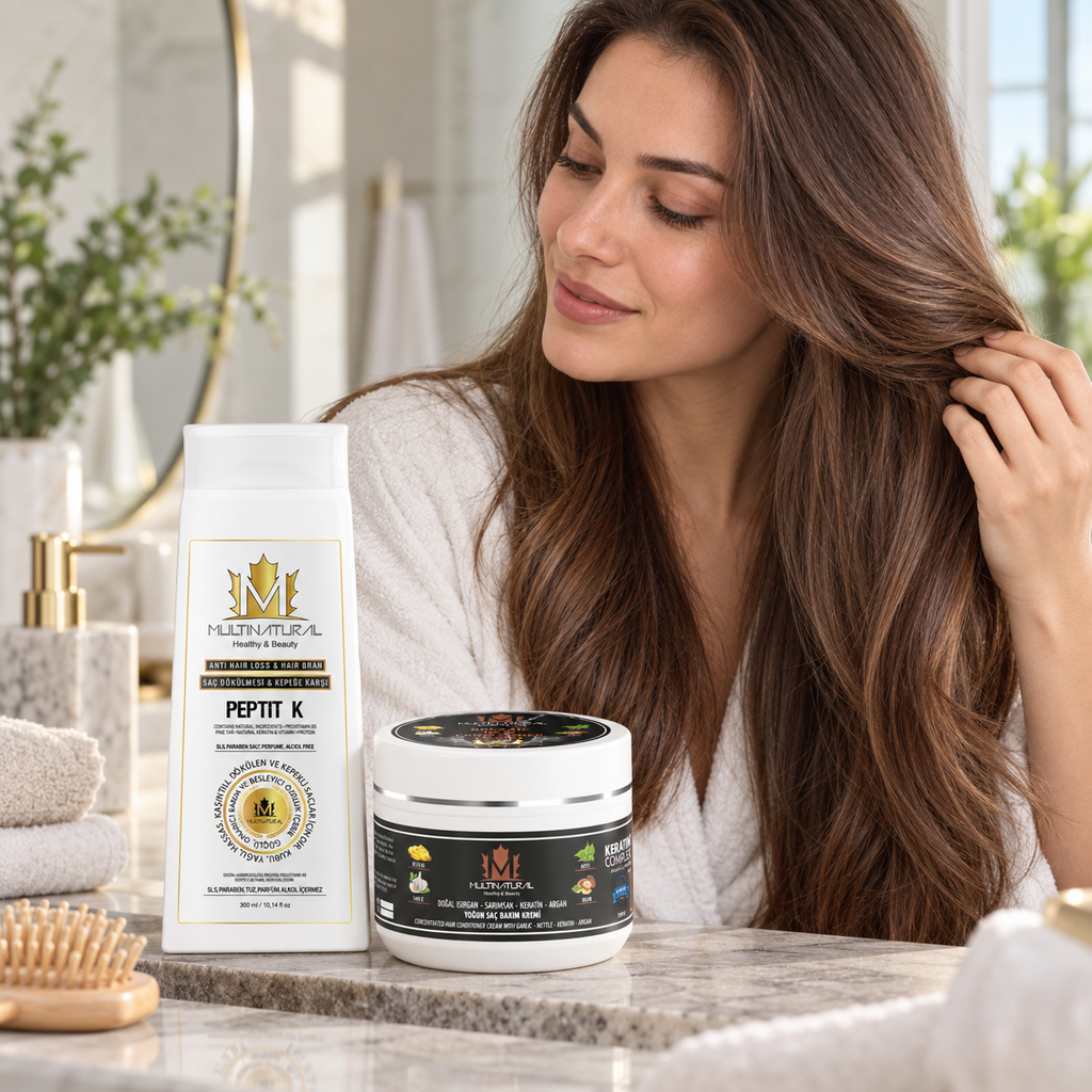 2`li Set Peptit-K Şampuan Pine Tar + Gen4 Onarıcı Saç Maskesi Kepek,Kaşıntı ve Pullanma Ultra Destek(Kuru-Karma Saç)
