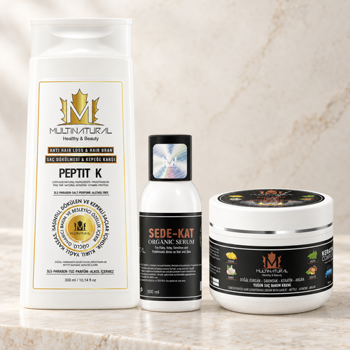 Kepeklenen Hasas Saç ve Cilt Bakım Seti Peptit-K Şampuan (300ml), Sede-Kat Deri Destek Krem (100ml) ve Gen4 Saç Maskesi (300ml)